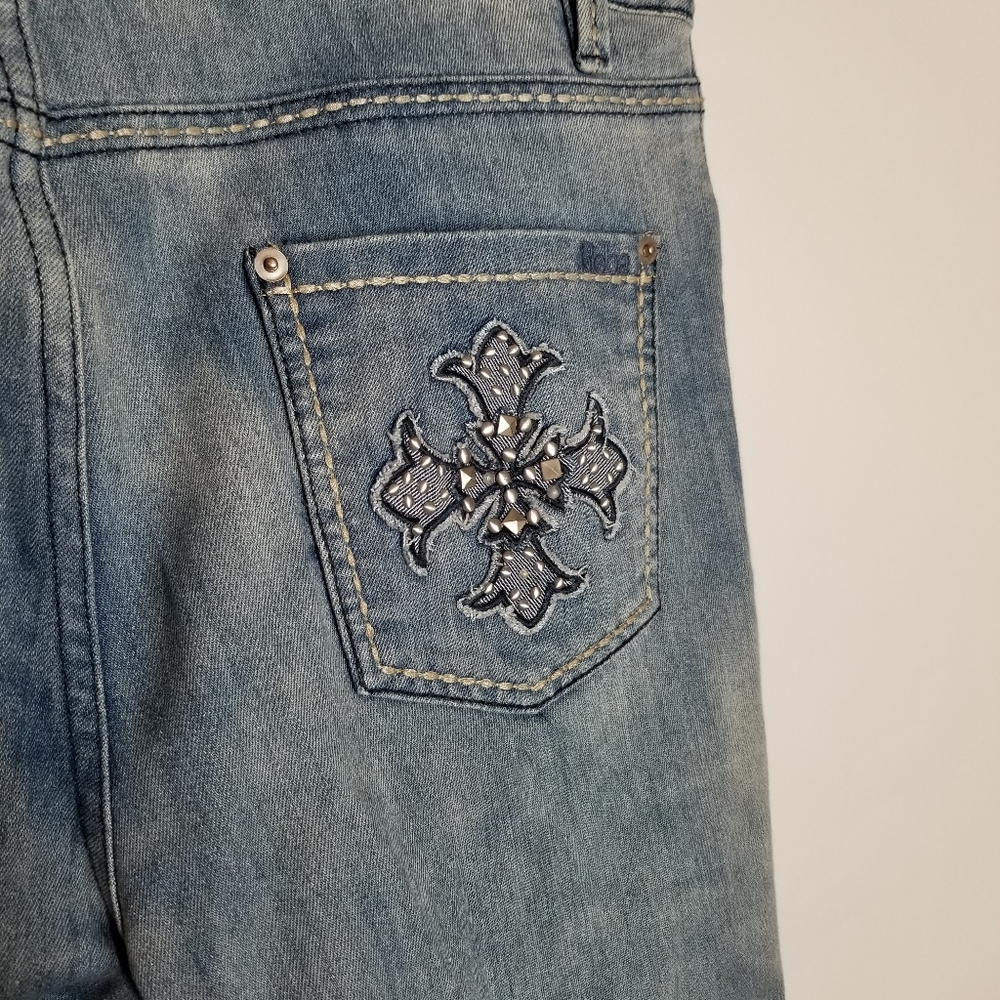 Reba Bootcut Jeans Women's 12 Medium Light Wash Embroidered Beaded Pockets - Picture 3 of 10